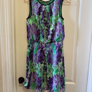 Adrianna Papell Green and Purple Sleeveless Sundress